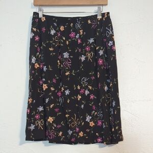 Vintage 90s Black Floral Bow Print Skirt Feminine Dainty Whimsigoth Dark Cottage